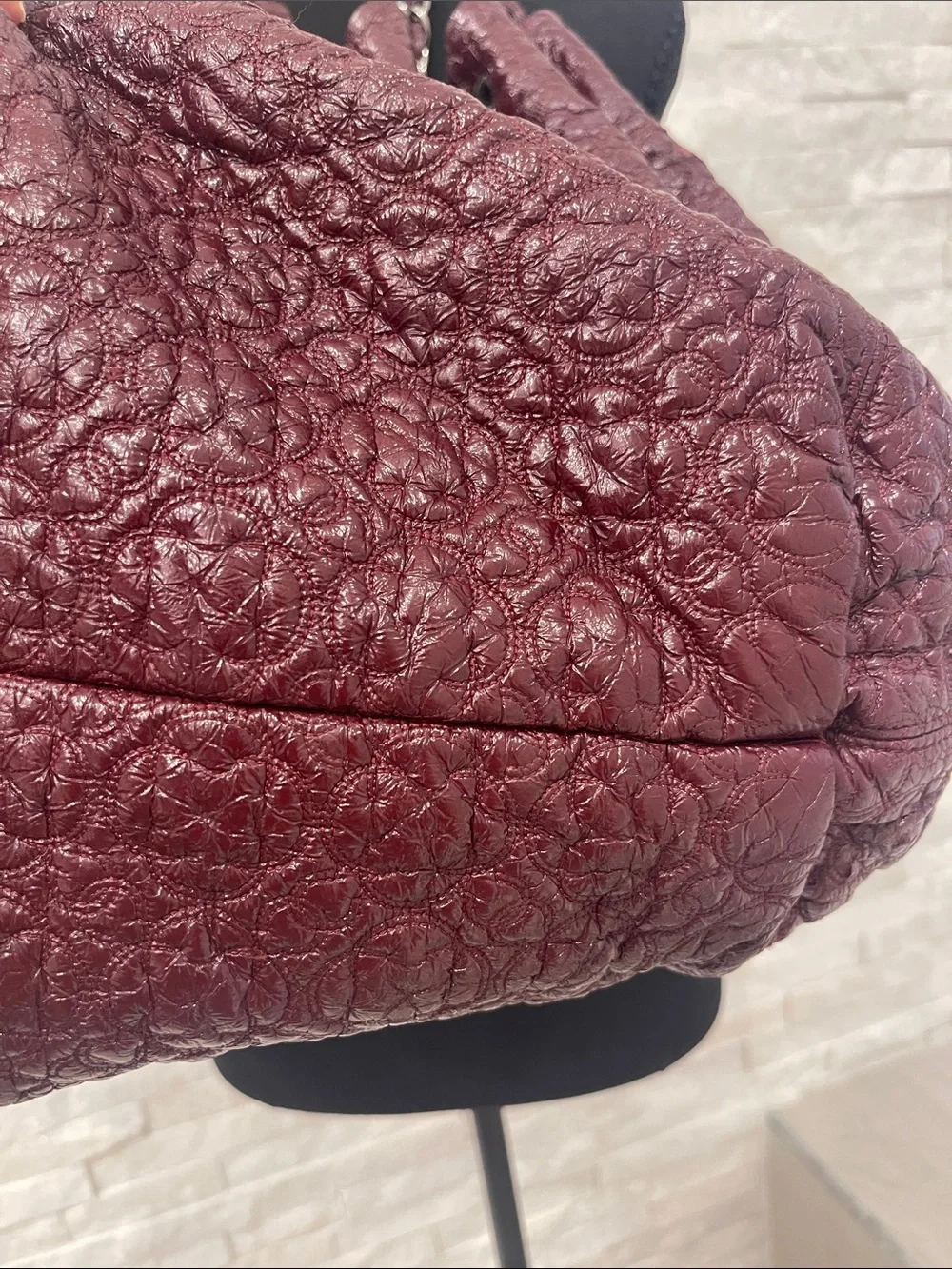 Authentic CHANEL Camelia in Bordeaux with CC Charm